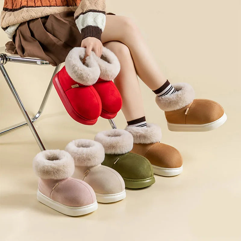 Women winter thick-soled cotton snow boots with plush upper and EVA sole in Beige