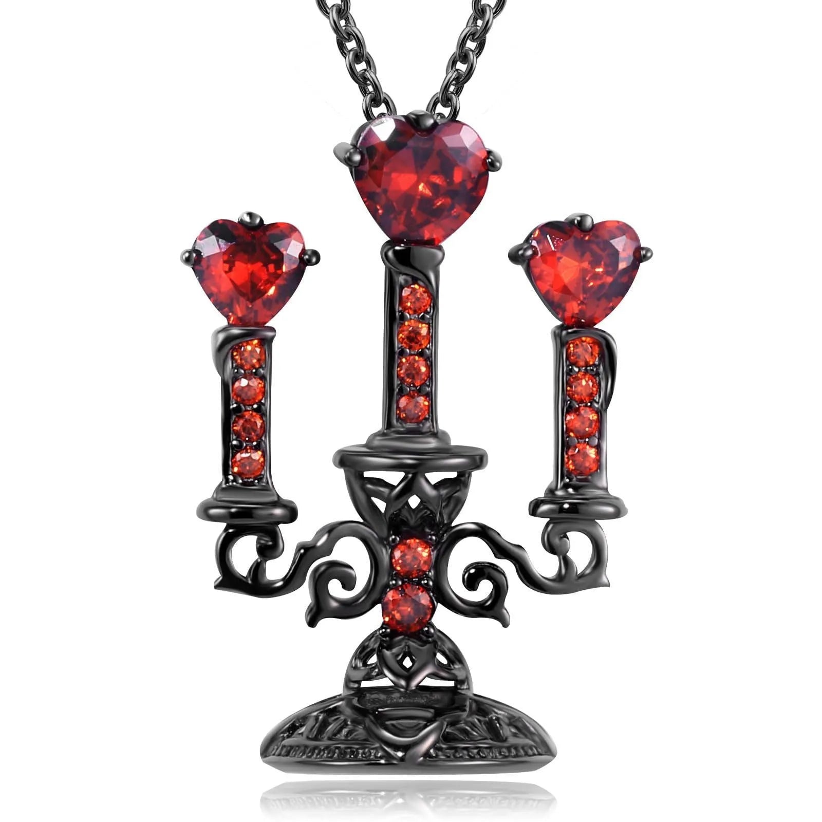 Women's silver Gothic necklace featuring a hollow candlestick pendant on a cross chain.