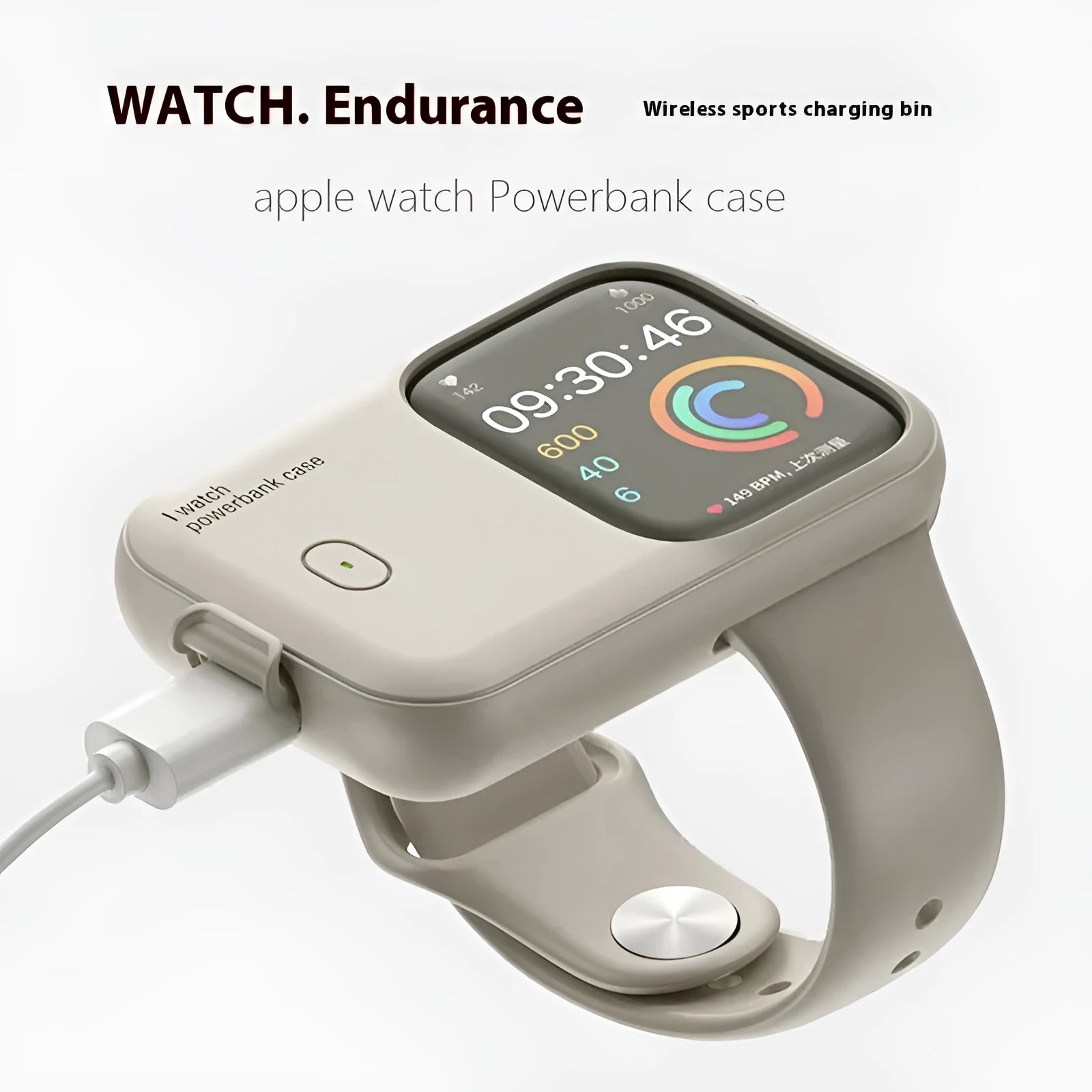 Apple Watch portable wireless charging power bank case in brown, midnight blue, and starlight colours