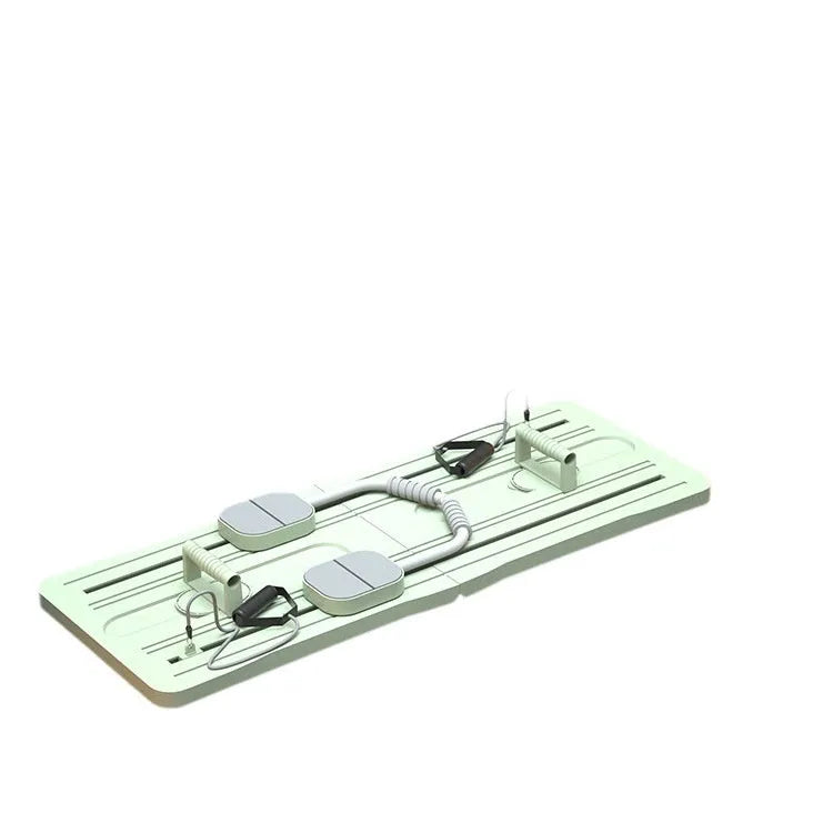 Foldable purple PP plastic flat support trainer belly panel for core exercises on a wooden floor.