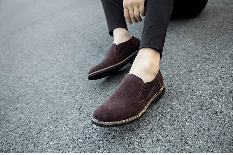 Men's casual leather shoes frosted round toe slip-on style in black