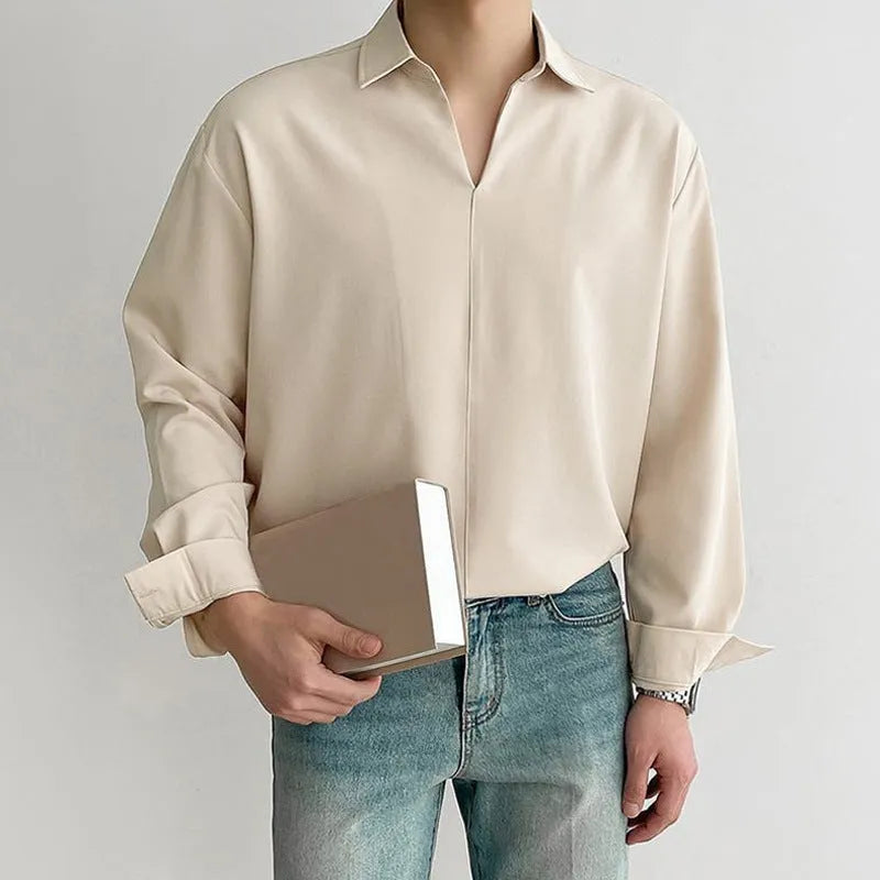 Loose lapels casual shirt in polyester fabric available in four colours with non-ironing feature