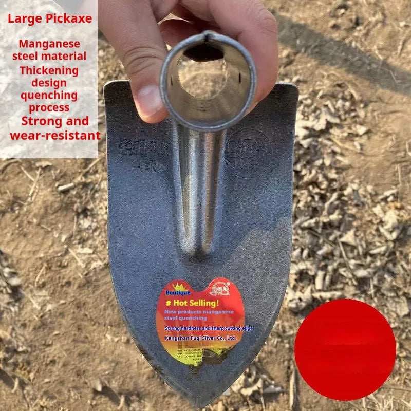 Agricultural pointed flat hoe with manganese steel head and stainless steel shaft.