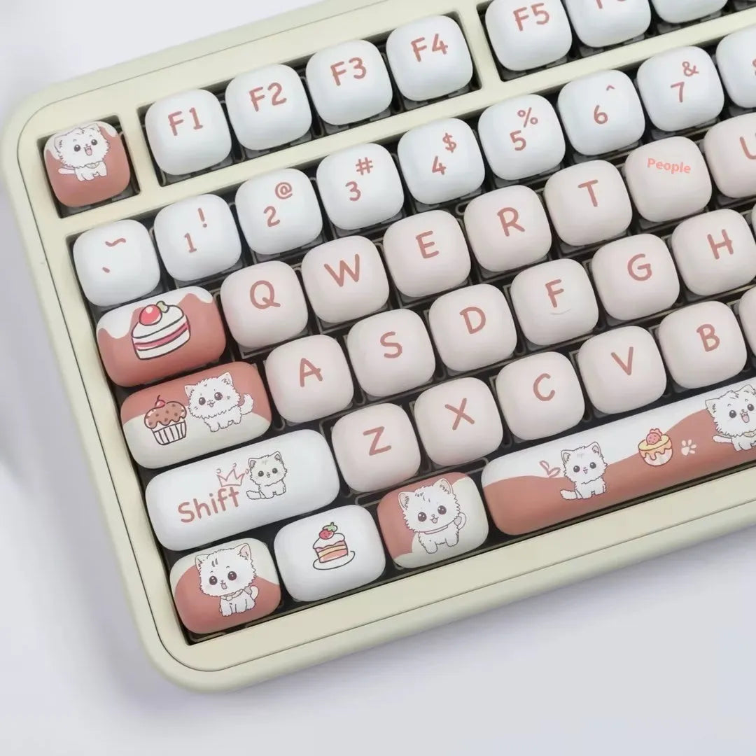Colourful Dessert Cat sublimation printed mechanical keyboard keycap set with MOG round design