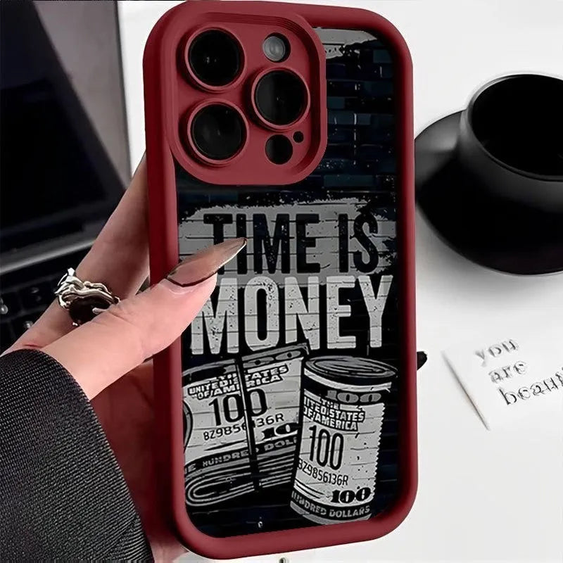 Money banknote USD currency phone case in black TPU with frosted finish for Apple iPhone