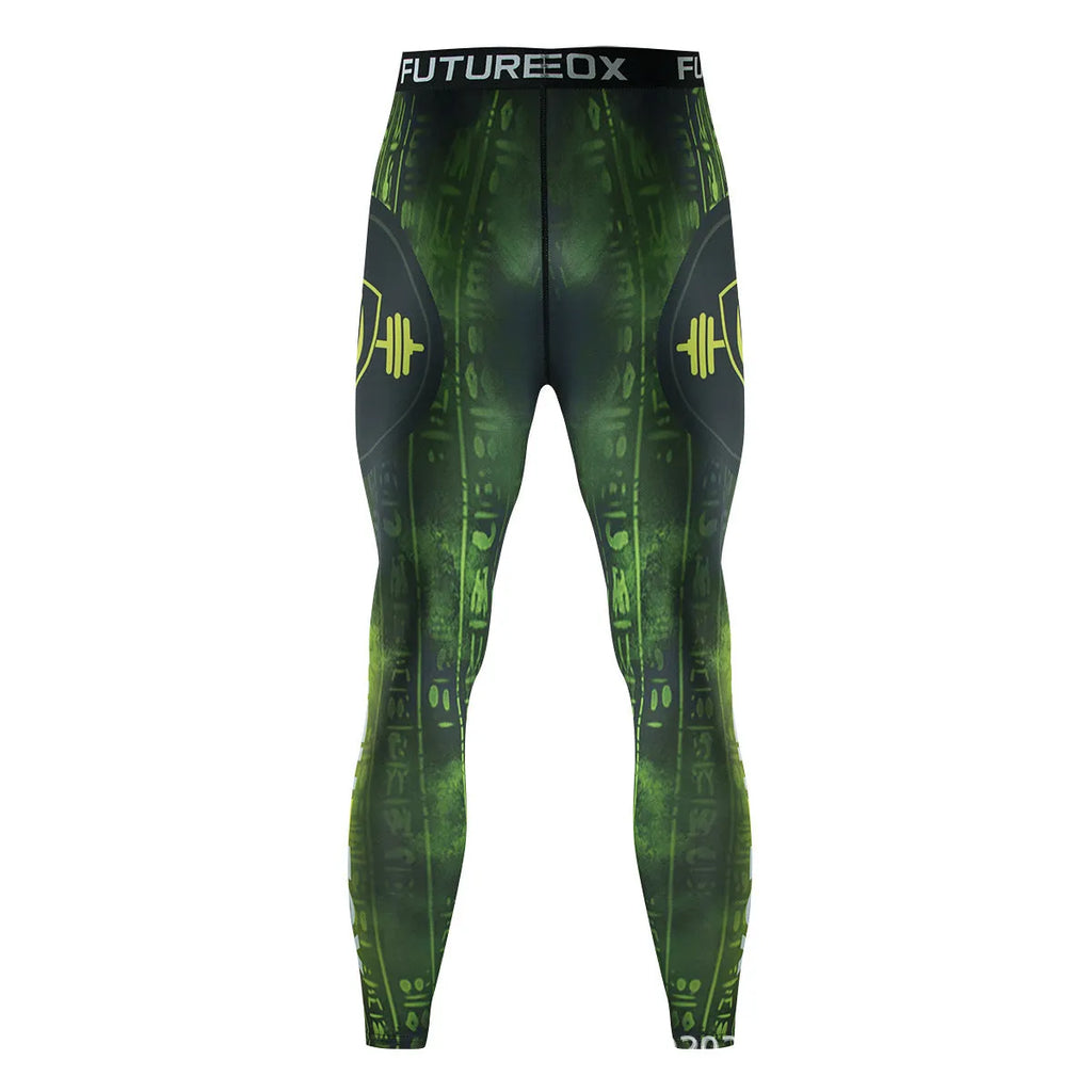 Men's slim-fit ZF016 style athletic suit with printed pattern, featuring a long sleeve top and trousers for sports.