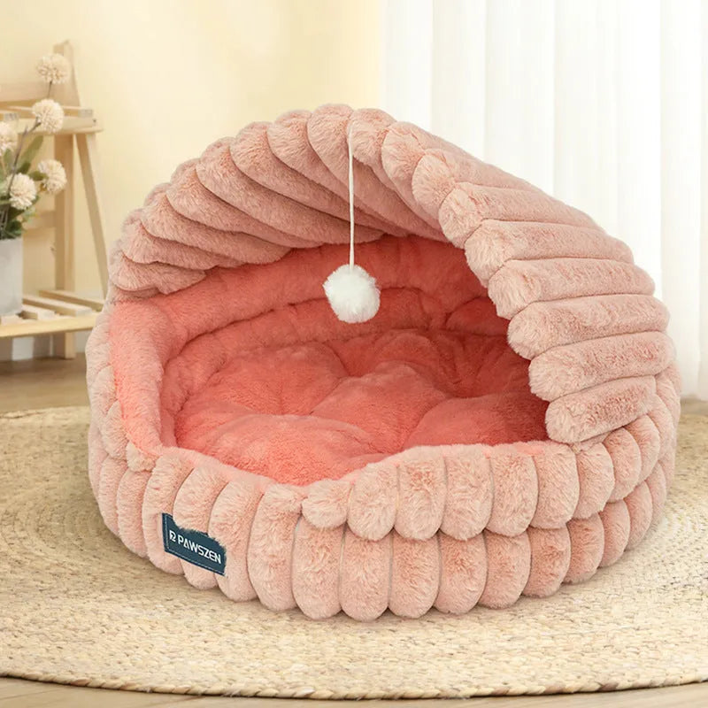 Large cat nest warm pet bed in grey shell shape 50cm diameter