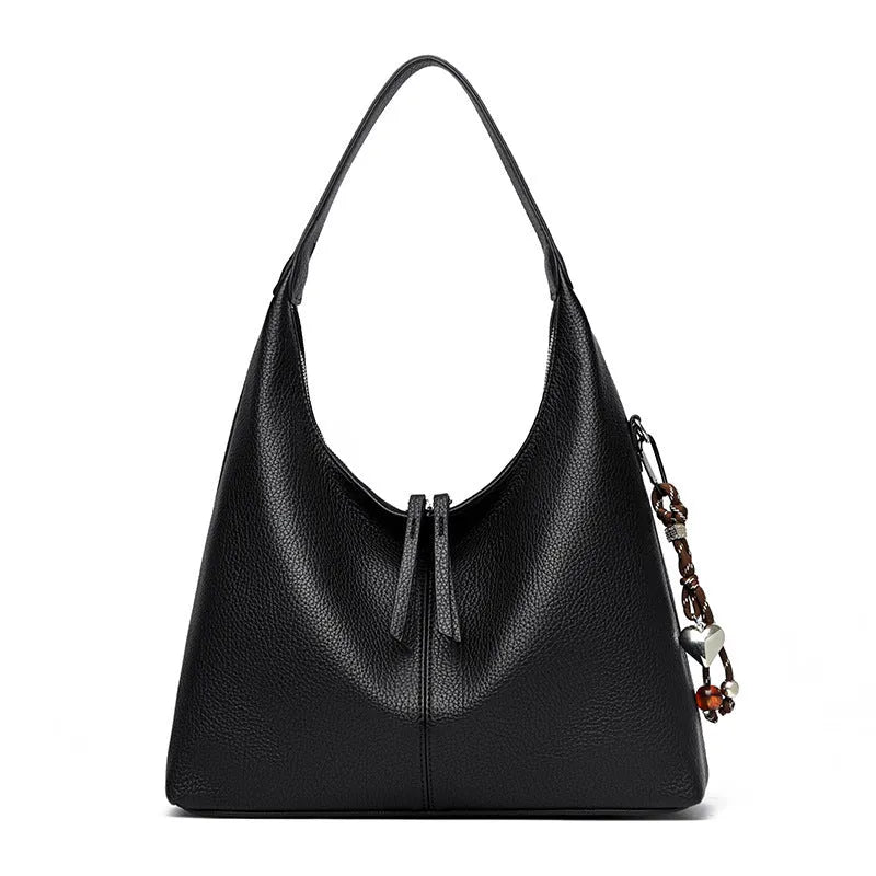 Women's large capacity soft PU shoulder bag with pendant in purplish red, coffee, apricot, dark gray, light khaki or black