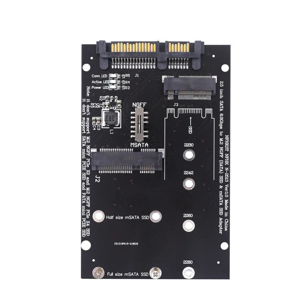 Black SATA3 to M.2 NGFF mSATA SSD conversion adapter card with mounting hardware