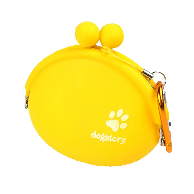 Yellow silicone dog treat bag with hook and loop fastening for training and walks