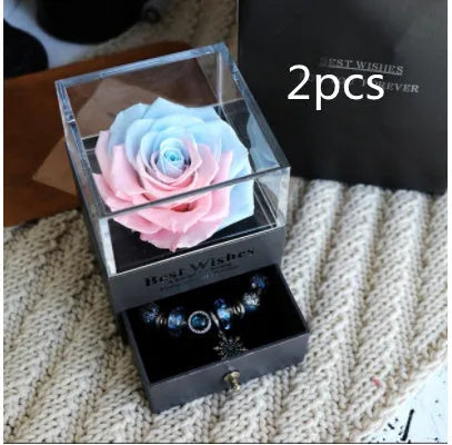 Eternal flower rose jewellery box decorative display gift packaging 8.5 cm