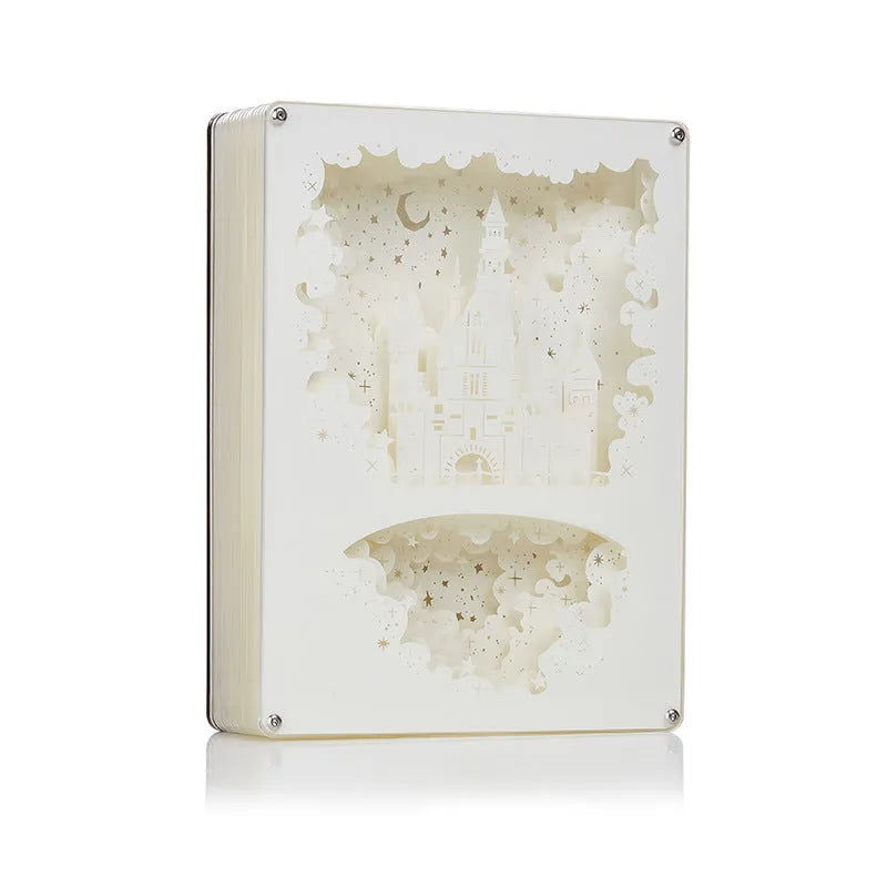 USB bedside night light with three-dimensional paper carving effect in plastic shade with remote control