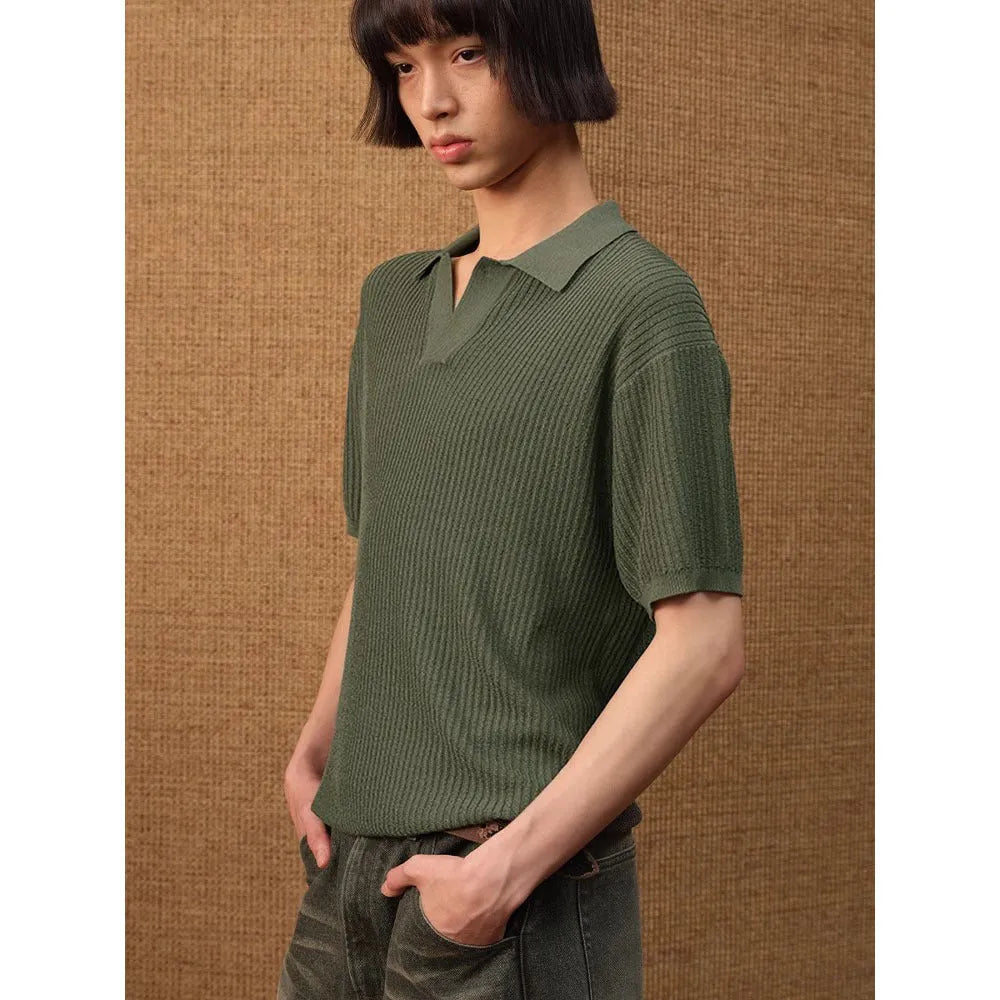 Men's casual polo shirt with business stripes in polyester blend fabric