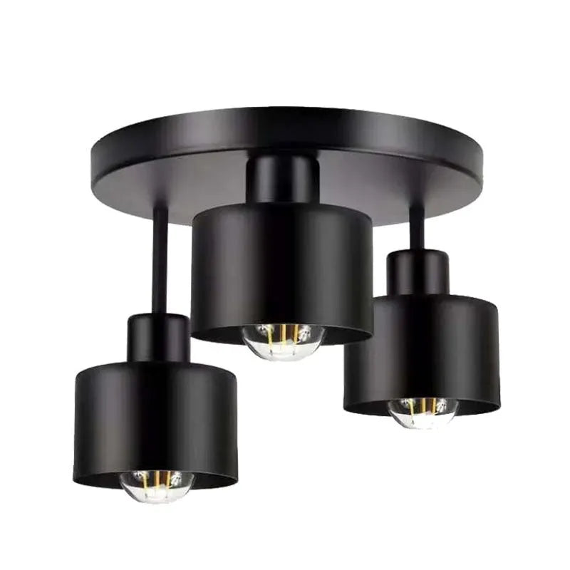 Wrought iron ceiling light with black ribbon lampshade, three-head modern simplicity pendant light in black finish