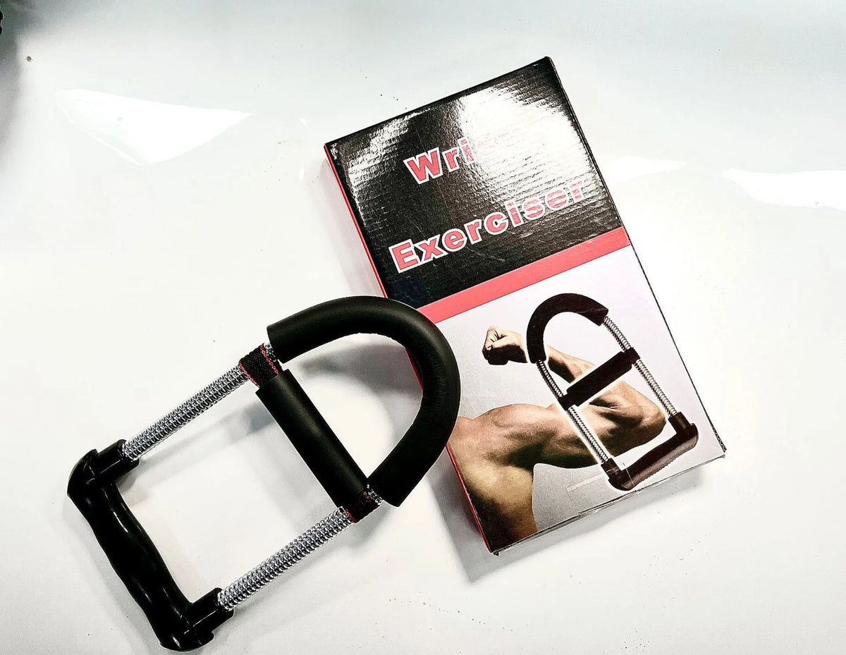Spring steel hand gripper wrist strength device with 45LB resistance in black finish