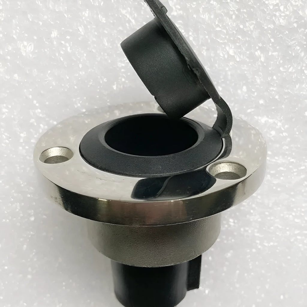 Yacht anchor light ring lamp socket with stainless steel pole on a white background.