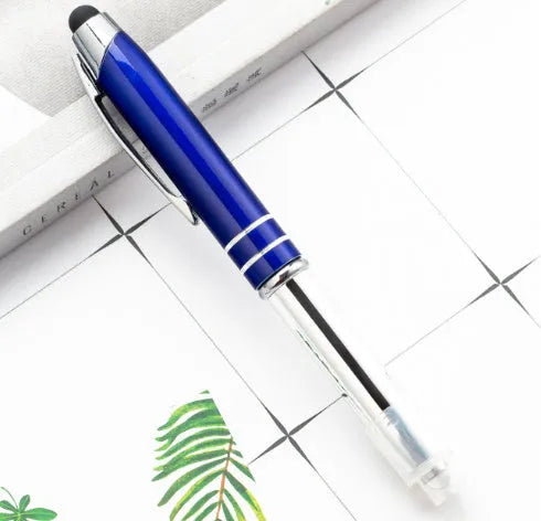 Metal capacitive stylus pen with LED light and ballpoint refill in five colour options