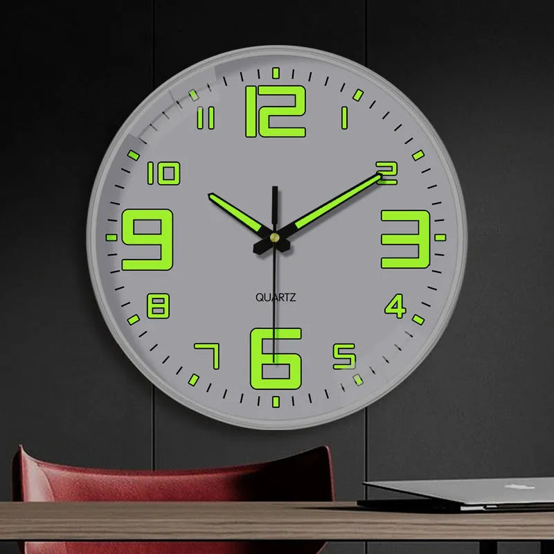 20cm diameter luminous wall clock with modern plastic case and clear acrylic cover
