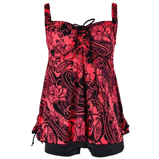 Big plus size women swimwear two piece bathing suit in green with hedging detail