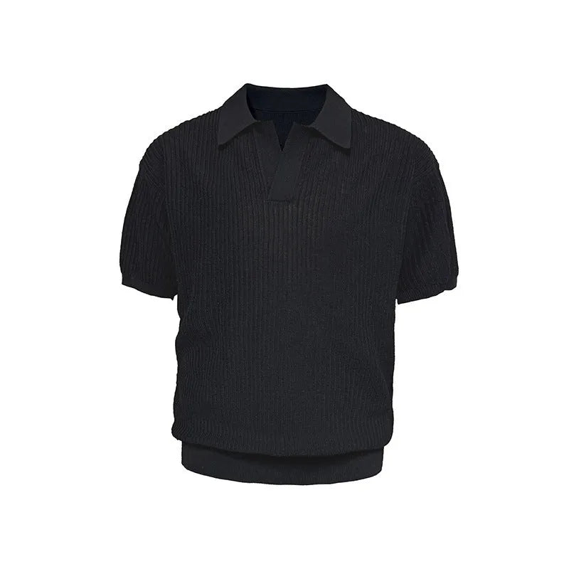 Men's casual polo shirt with business stripes in polyester blend fabric