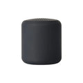 Mini portable wireless Bluetooth speaker in black with rounded edges and fabric grille, 45x48mm size