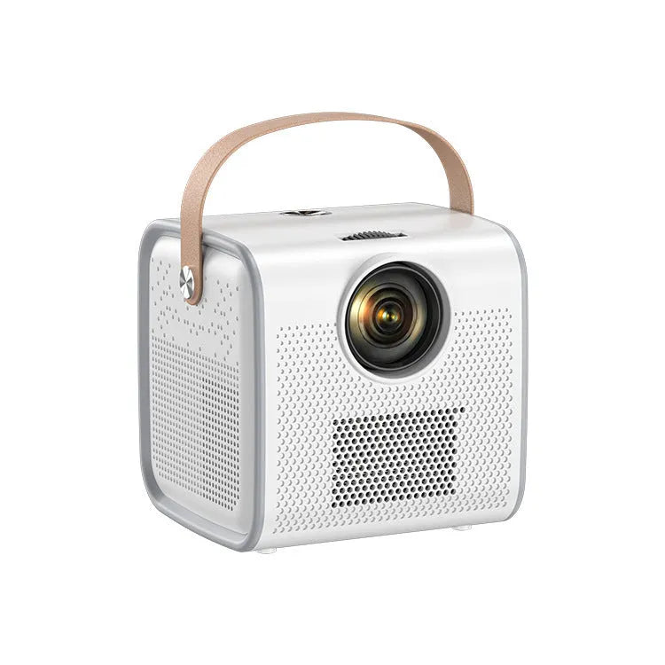 Full HD mini projector 1080P 3000 lumens LED with remote control and cables on table