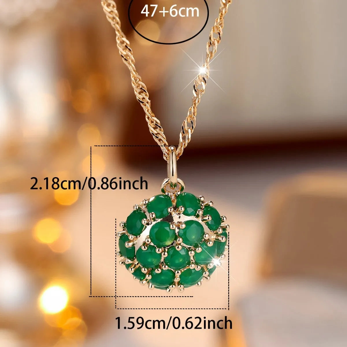 Round emerald diamond necklace with champagne gold electroplated finish on adjustable chain