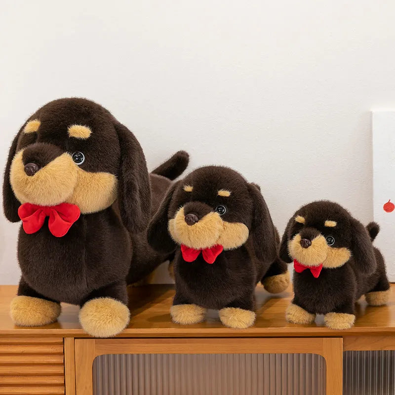 Cute sausage dog long plush pillow toy in 35cm, 45cm, and 65cm sizes for leg support and sleeping