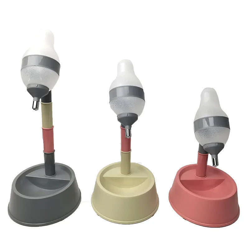 Green adjustable height pet water dispenser with detachable pole and ball-tip drinking nozzle
