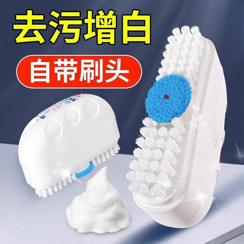 White shoe dry cleaning kit with brush head and detergent bottle for nursing and decontamination