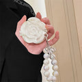 Laser pearlescent white camellia silicone earphone case for Apple AirPods with lanyard