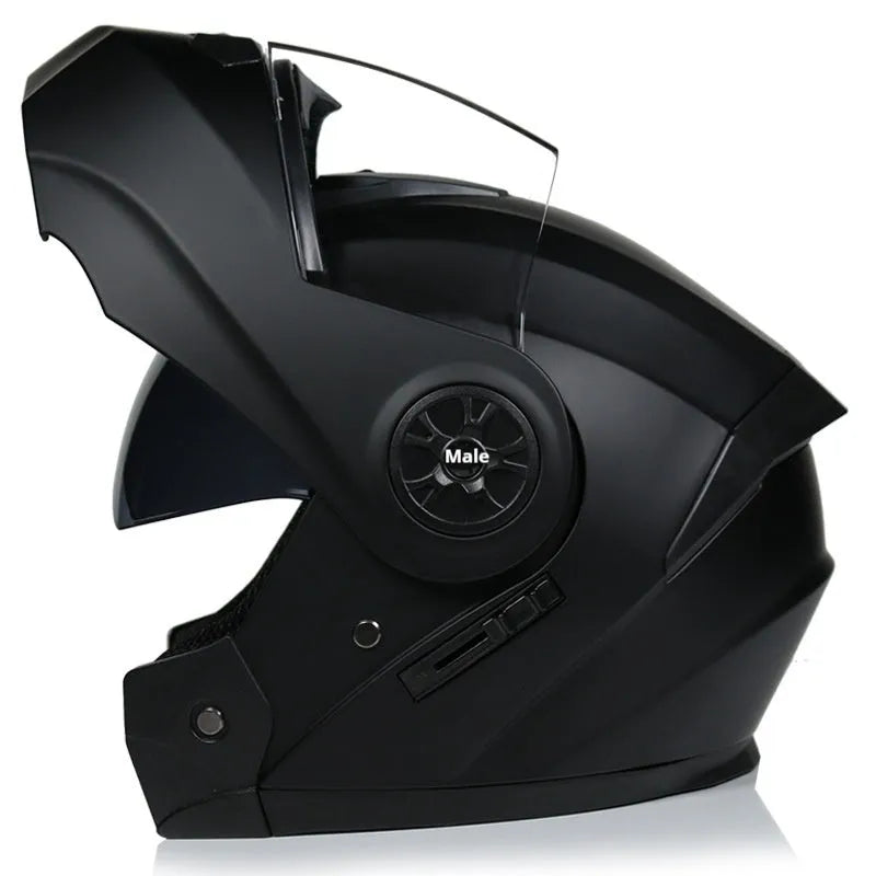 Battery Helmet Gray full face motorcycle helmet in ABS with coloured lens, shown in profile