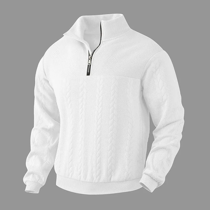 Men's jacquard long-sleeved pullover sweater in loose fit, available in multiple colours and sizes