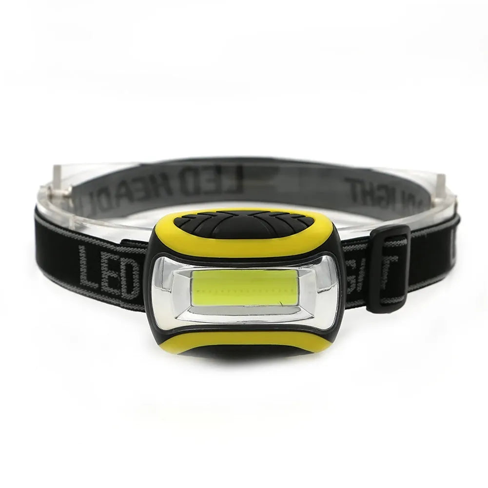 Yellow Major brand rechargeable LED headlamp with three speed settings.