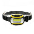 Yellow Major brand rechargeable LED headlamp with three speed settings.