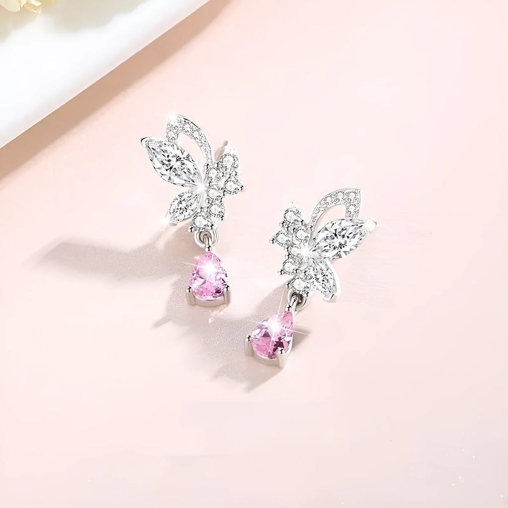 Butterfly design silver stud earrings for women with E0141 colour specification