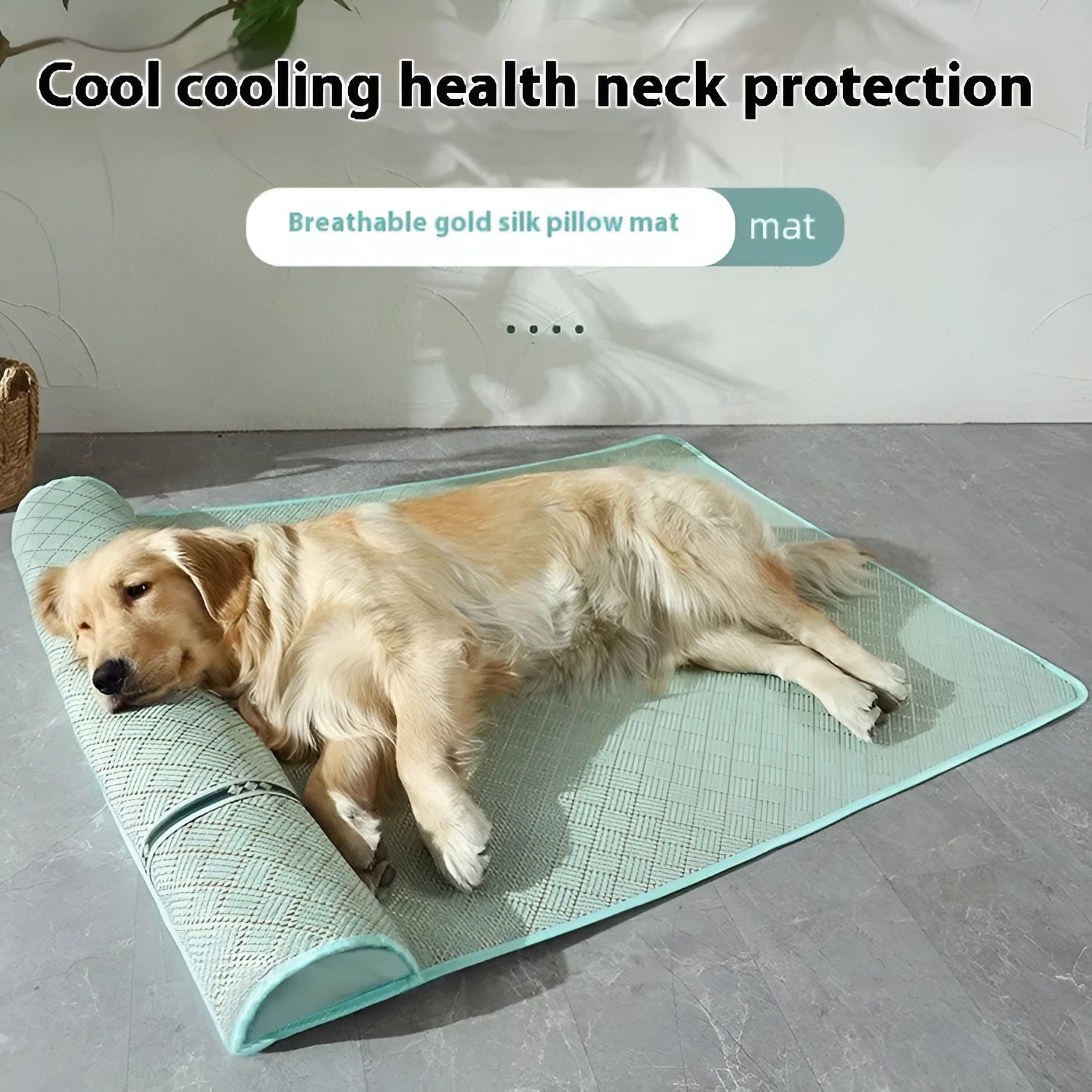 Large dog mat kennel in Golden Green with raised pillow edge for summer cooling