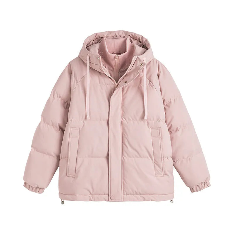Loose-fitting padded winter jacket in a solid colour with side seam pockets and a cardigan style.