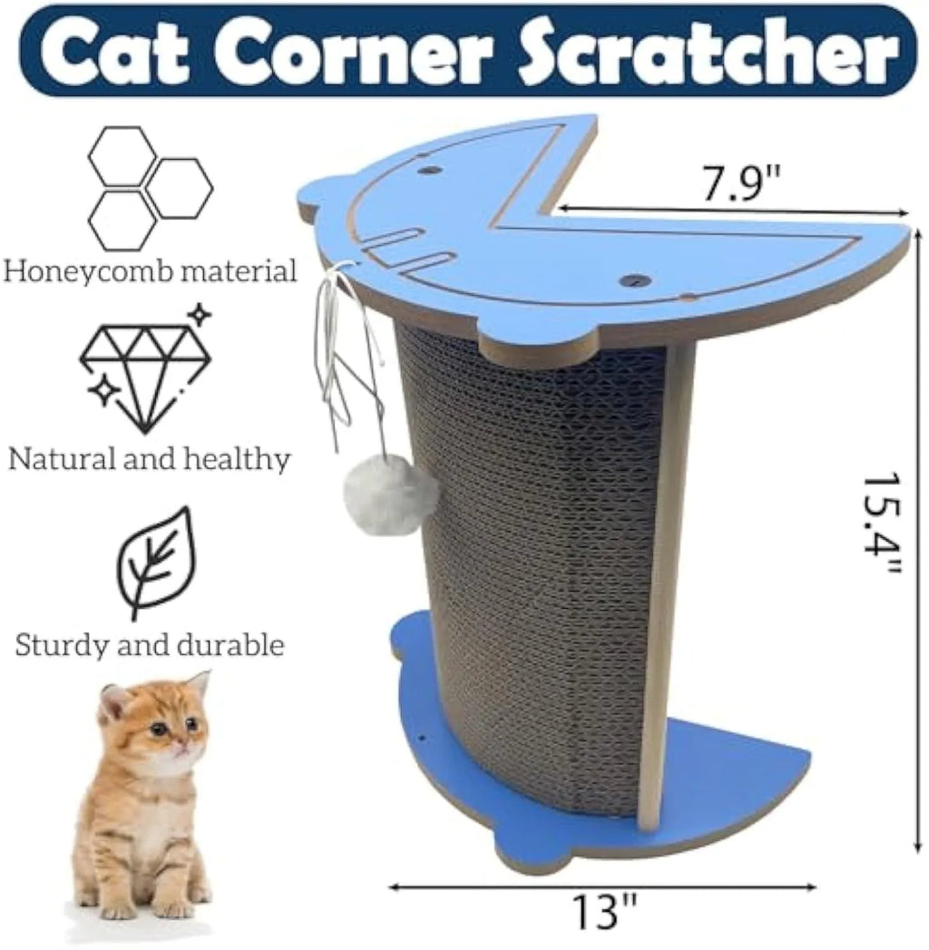 Cat corner scratching pad with hanging ball in room corner for furniture protection