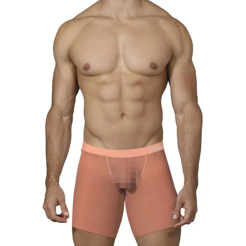 Men's low waist ice silk boxers in solid orange, pink, or red colours