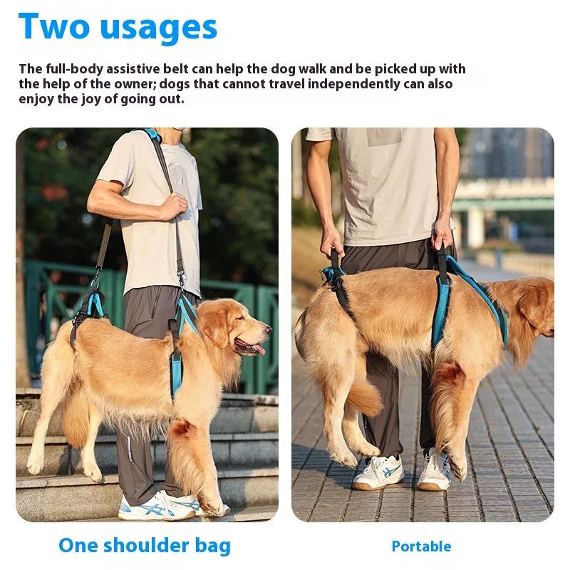 Blue polyester dog auxiliary strap hand-holding walking lead