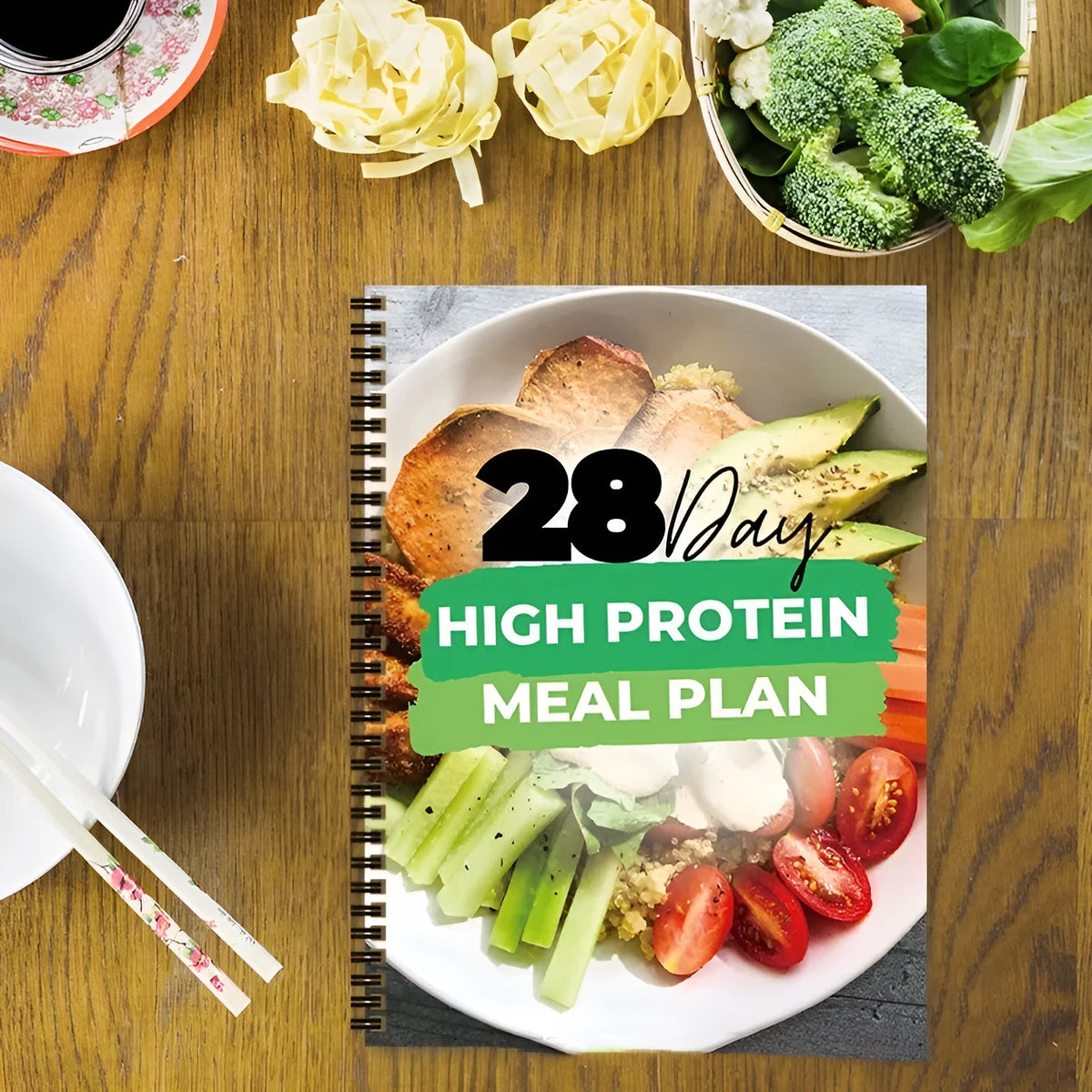 28-day high-protein diet plan book in paper, 21cm x 28.5cm, cover colour 28Day Dietary Plan