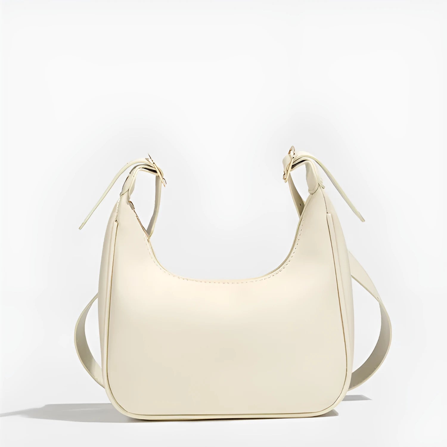 Simple all-match crescent PU crossbody bag in black with single shoulder strap and open outer pocket for women