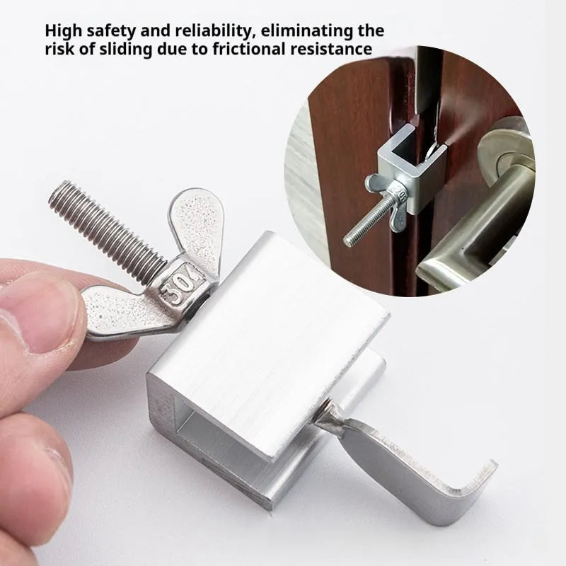Portable hotel door stopper security lock in stainless steel and aluminium alloy with through plug design