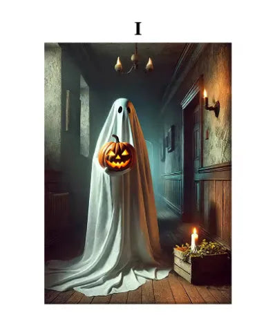 Canvas wall art with ghost tea party and pumpkin Halloween scene, available in 20x30cm 30x40cm 40x50cm