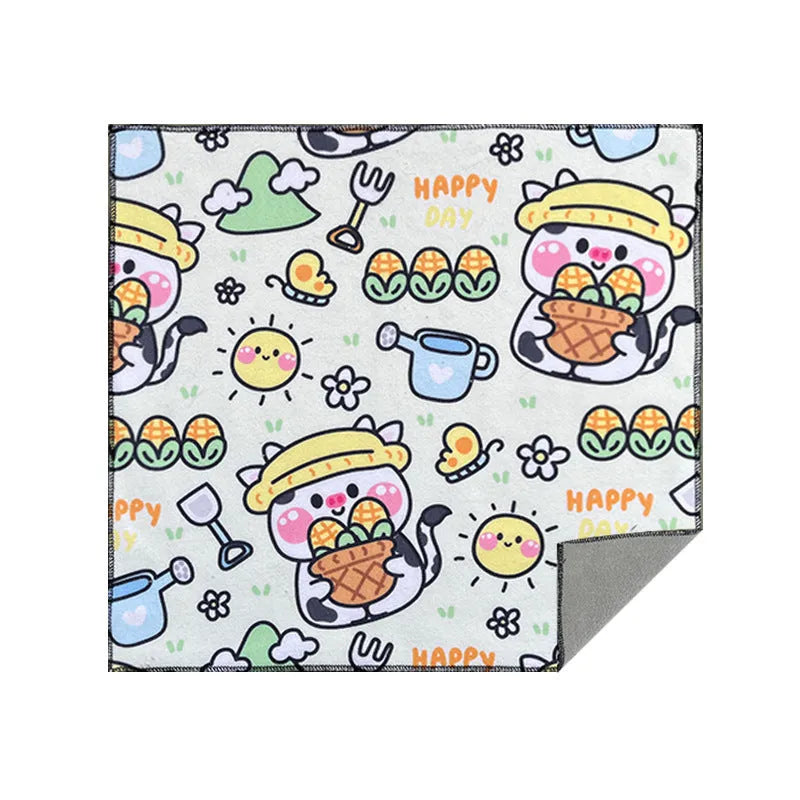 Square nylon cosmetic bag with colourful cartoon cat print in blue puppy design