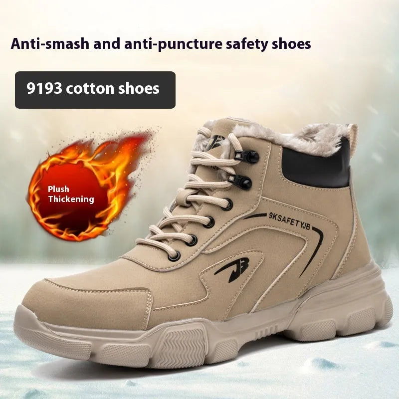 Lightweight brown leather safety work shoes with anti-smash and puncture-resistant sole.