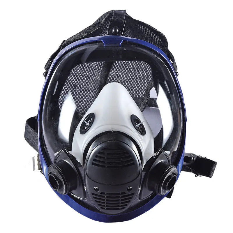 Blue edge spherical full face mask with silicone trapezoidal canister for KN95 and gas activated carbon protection