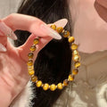 Natural Yellow Tiger's Eye and Hetian Jade bracelet with gold gourd pattern, U-shaped design