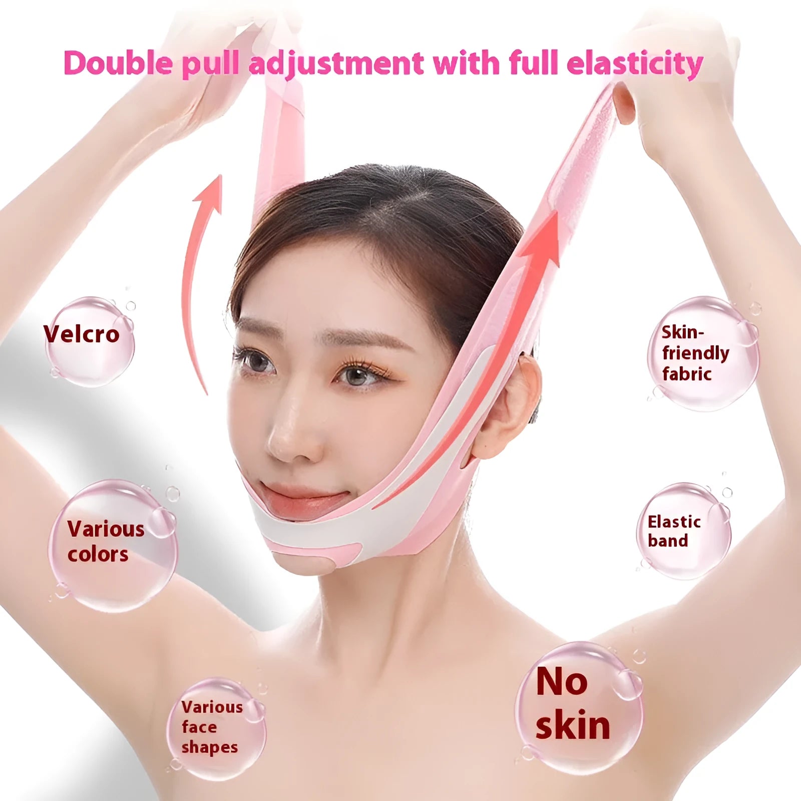 Elastic V face bandage facial support tool in black or pink colour options